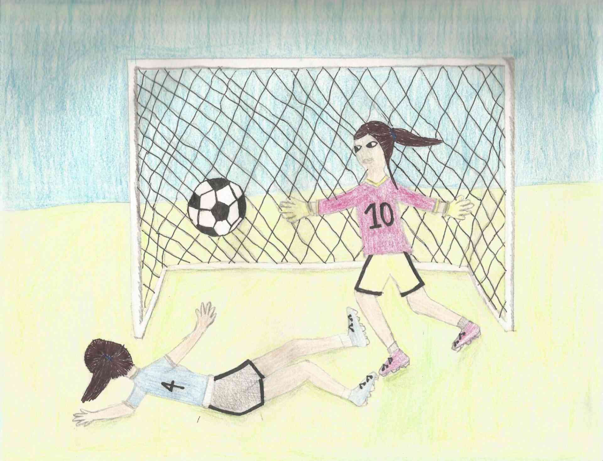 niñas jugando al fútbol pintura