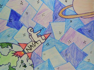 astronauta en cohete en el espacio